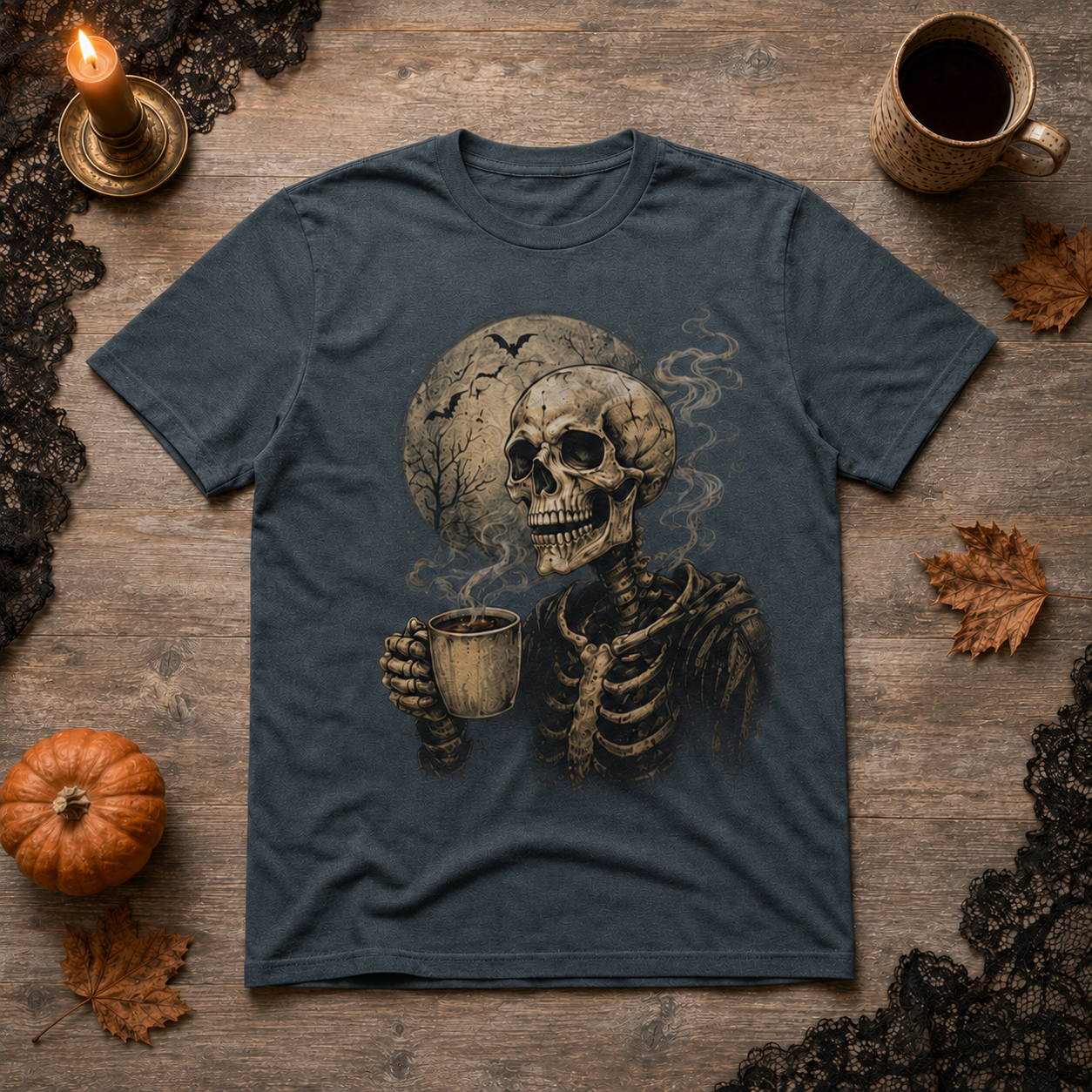 Skeleton Coffee Halloween Graphic T-Shirt