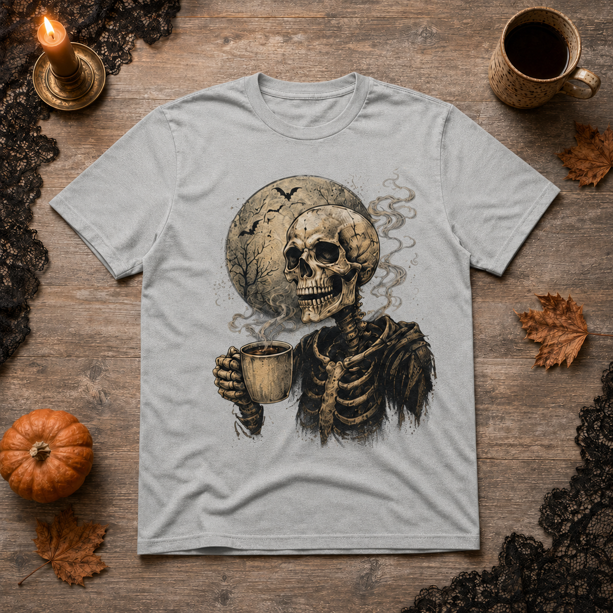 Skeleton Coffee Halloween Graphic T-Shirt