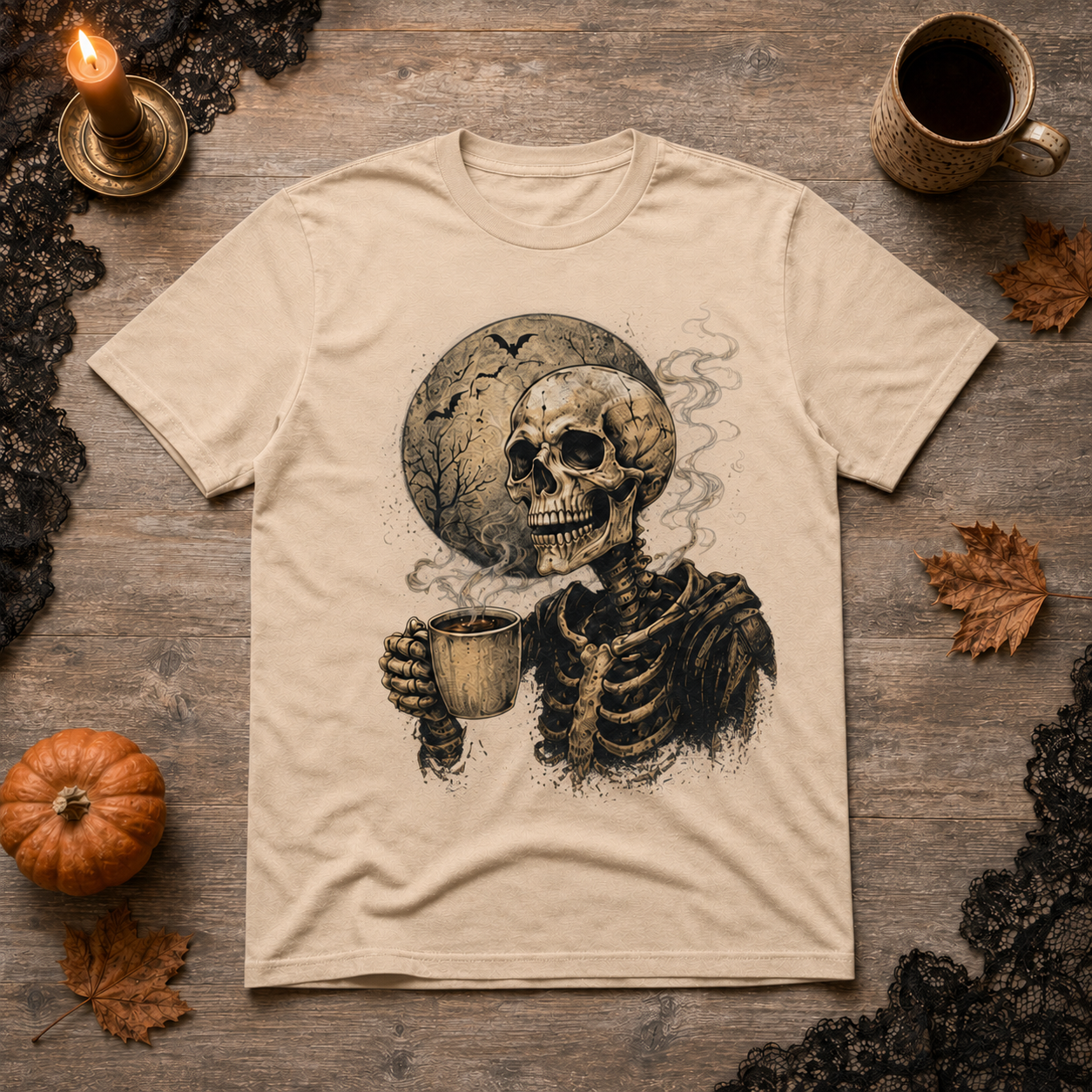 Skeleton Coffee Halloween Graphic T-Shirt