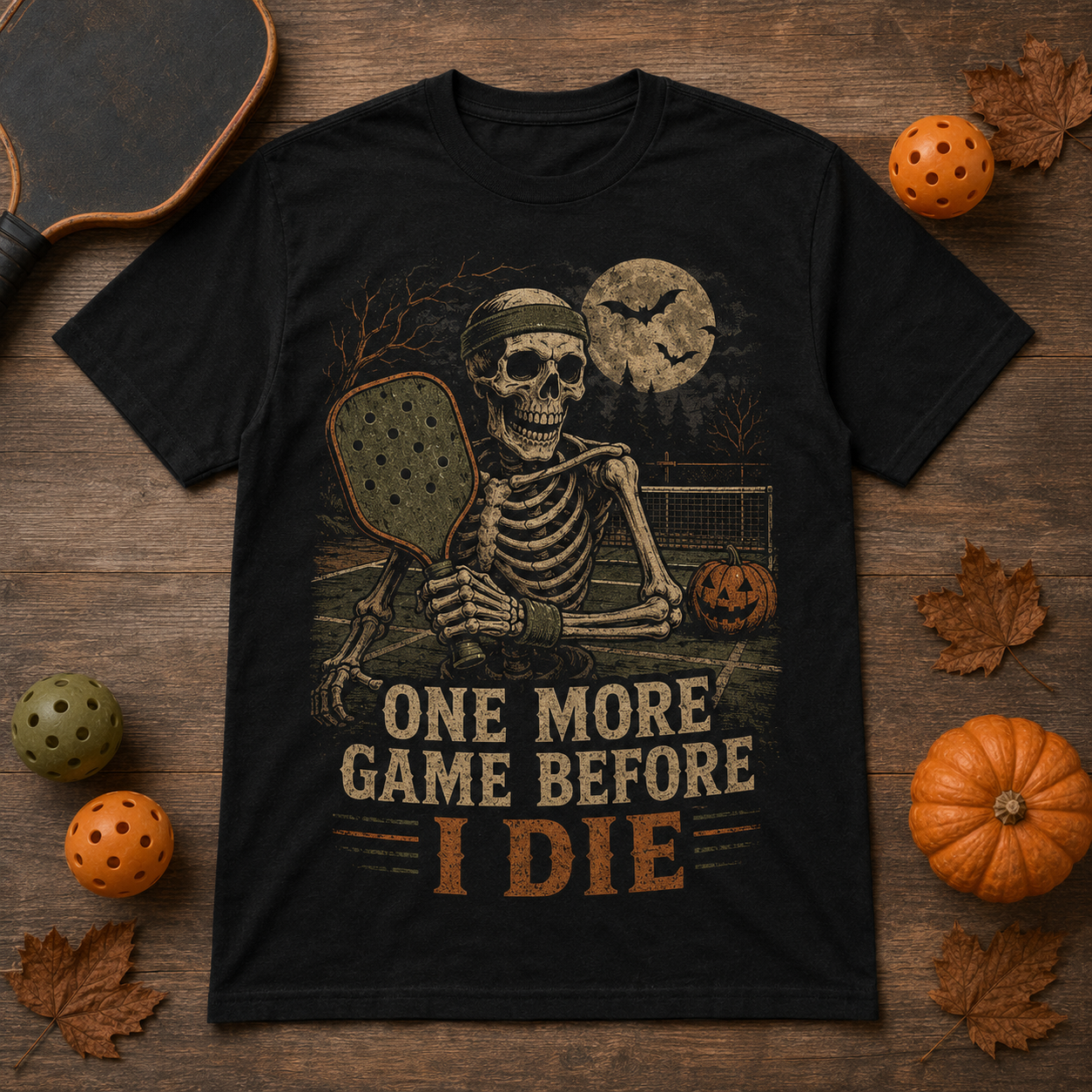 One More Game Before I Die Skeleton Pickleball Halloween T-Shirt