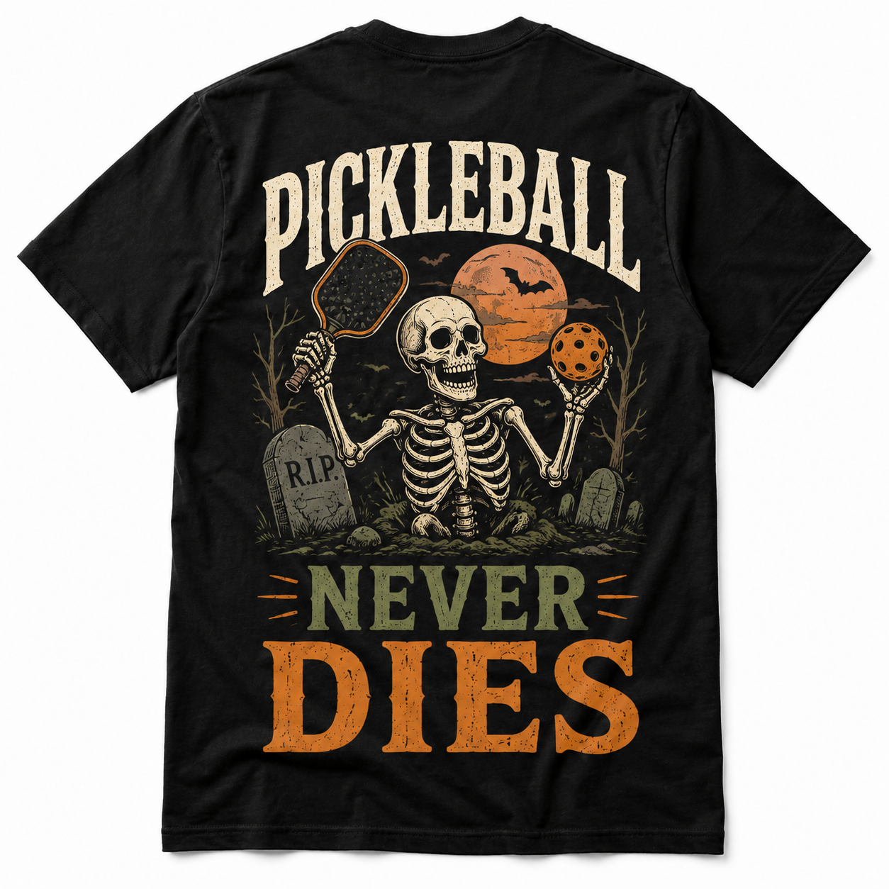 Pickleball Never Dies Skeleton Halloween T-Shirt