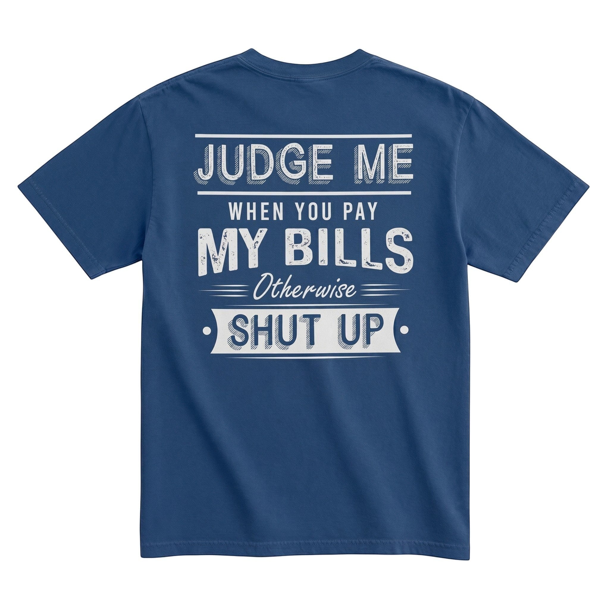TrendyShift.Com blue Comfort Colors unisex graphic tee featuring distressed white typography on the back