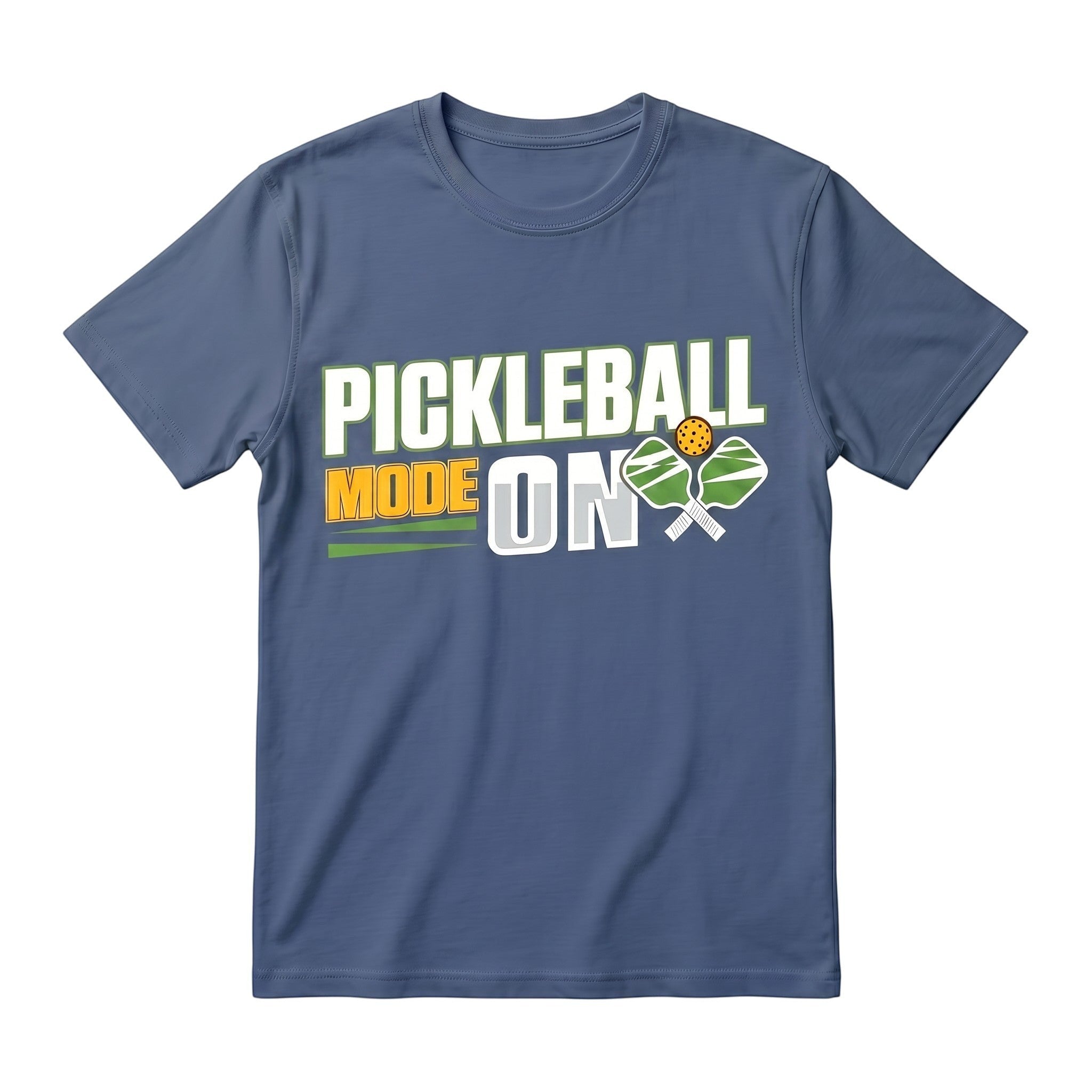 TrendyShift.Com blue cotton unisex short sleeve tee with Pickleball Mode On graphic print