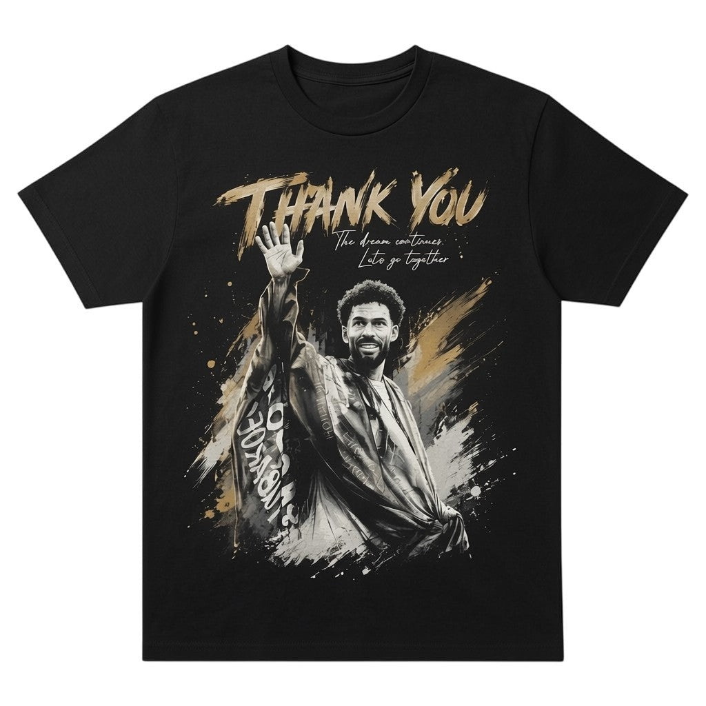 TrendyShift.Com black unisex tribute tee featuring a high-detail graphic of a goalkeeper waving farewell.