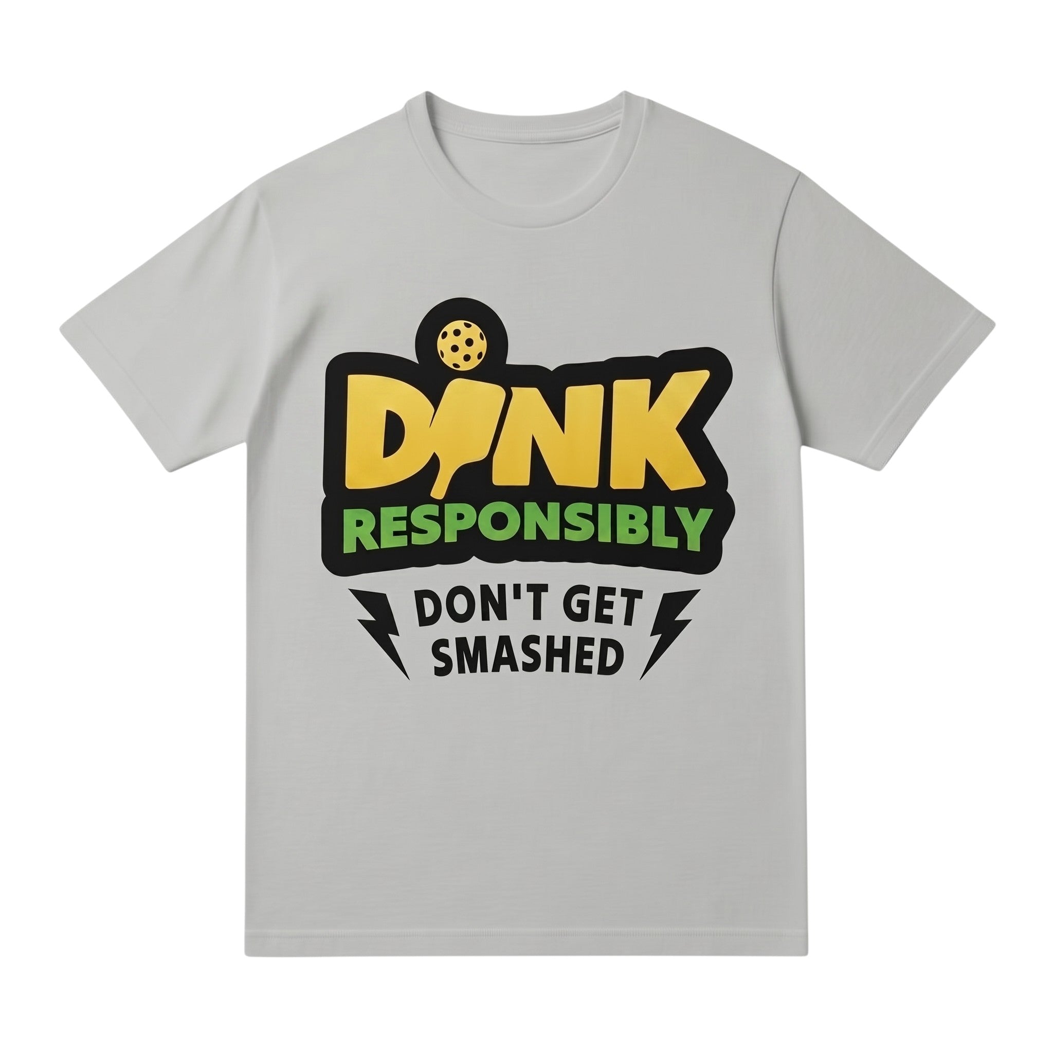 TrendyShift.Com grey unisex cotton t-shirt with DINK Responsibly pickleball graphic print on the front.