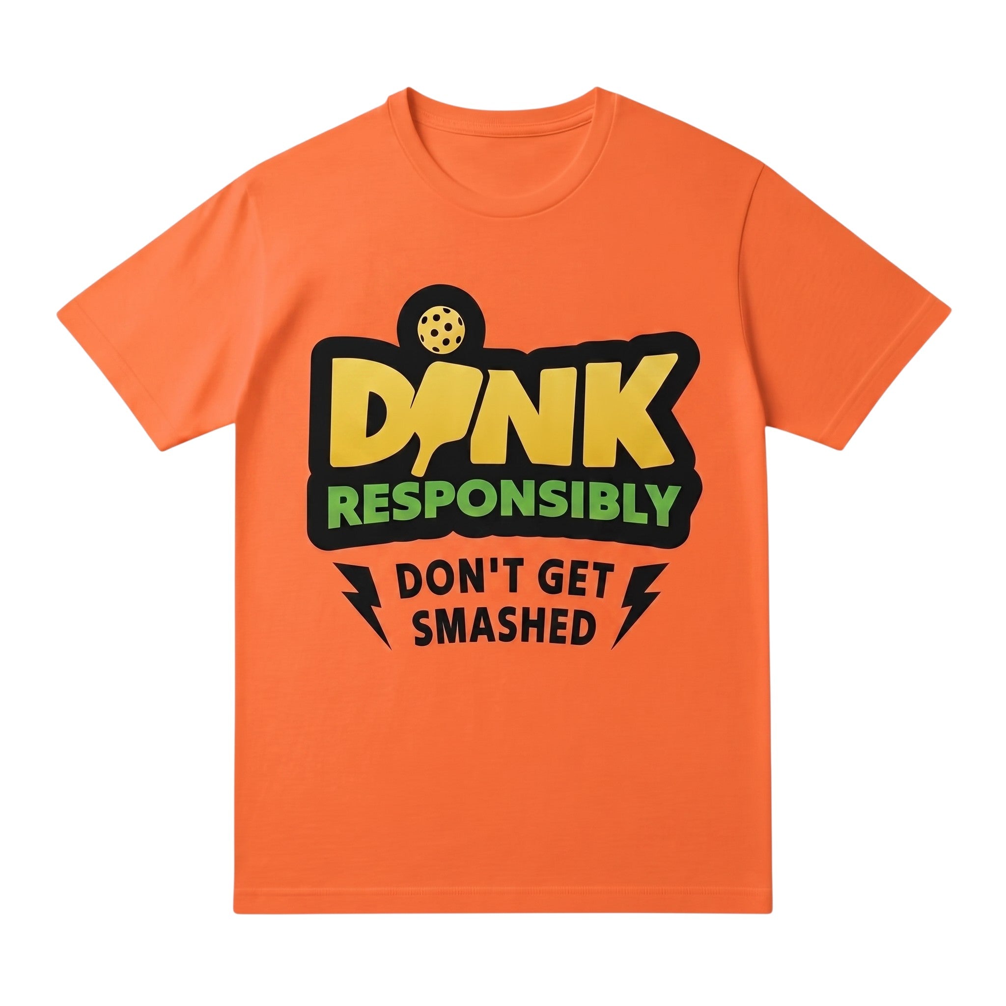 TrendyShift.Com orange unisex cotton t-shirt featuring a DINK Responsibly pickleball graphic print.