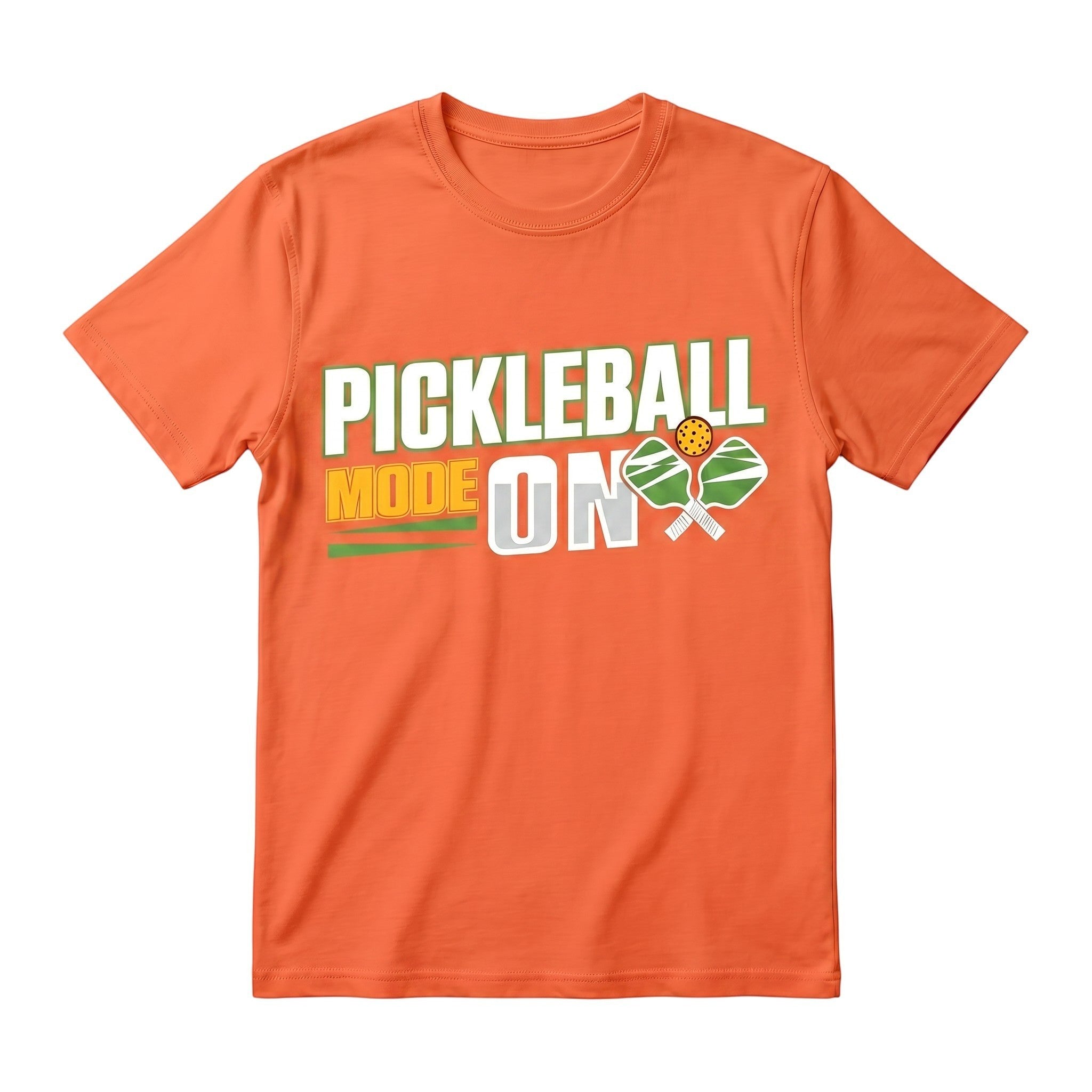 TrendyShift.Com orange cotton unisex t-shirt with Pickleball Mode On graphic print