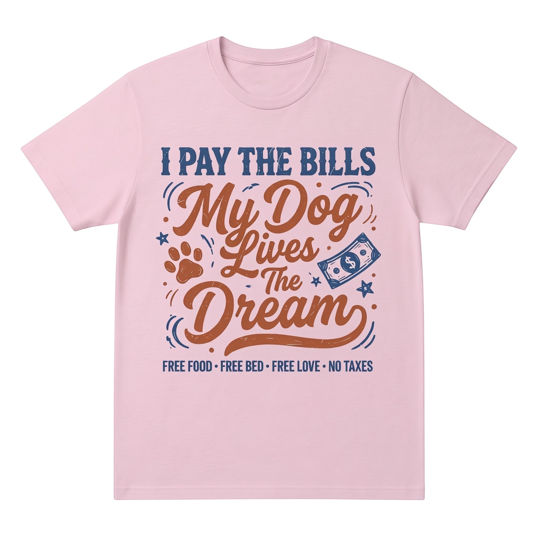 TrendyShift.Com light pink cotton t-shirt with funny dog lover graphic print and vintage typography