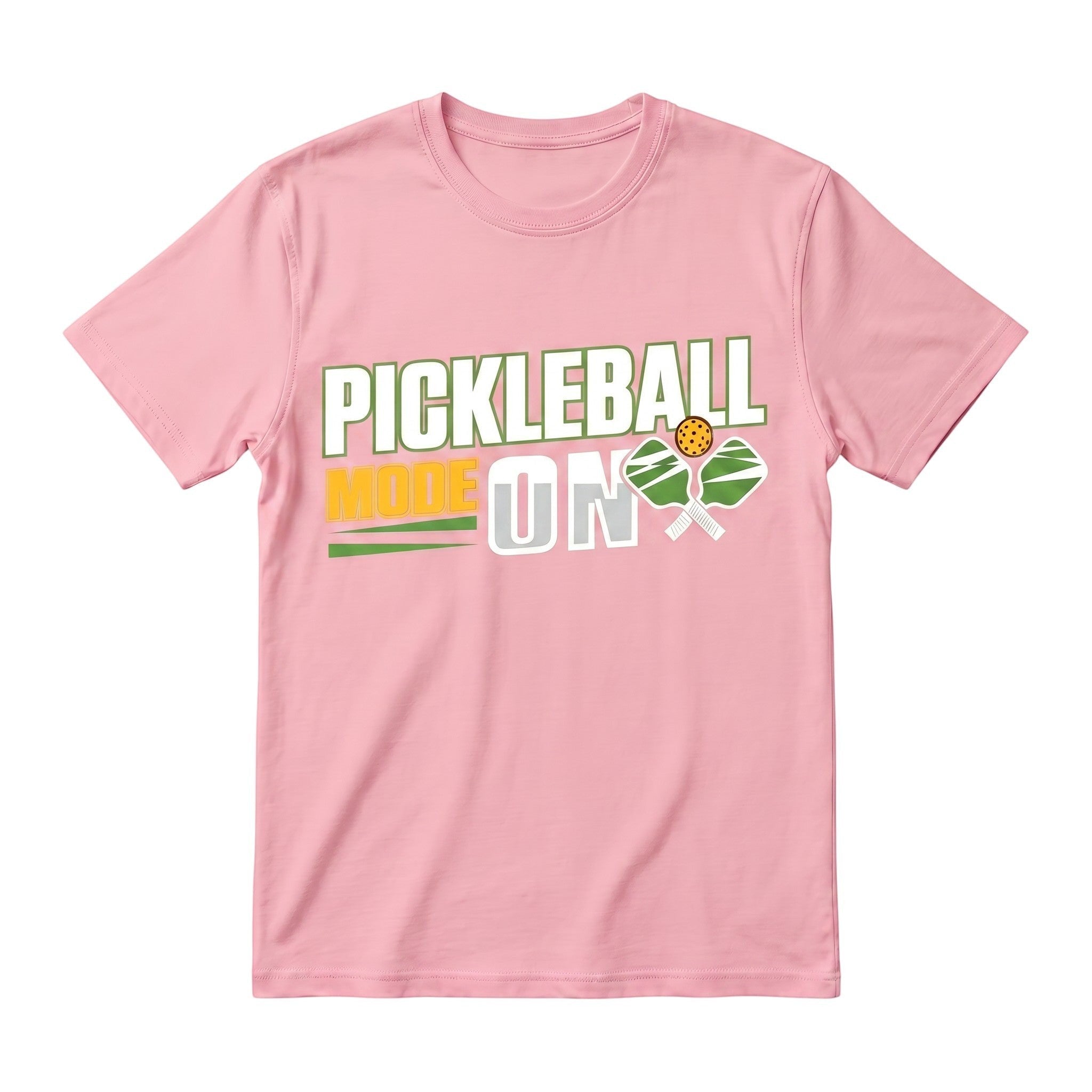 TrendyShift.Com light pink unisex cotton t-shirt with Pickleball Mode On graphic print