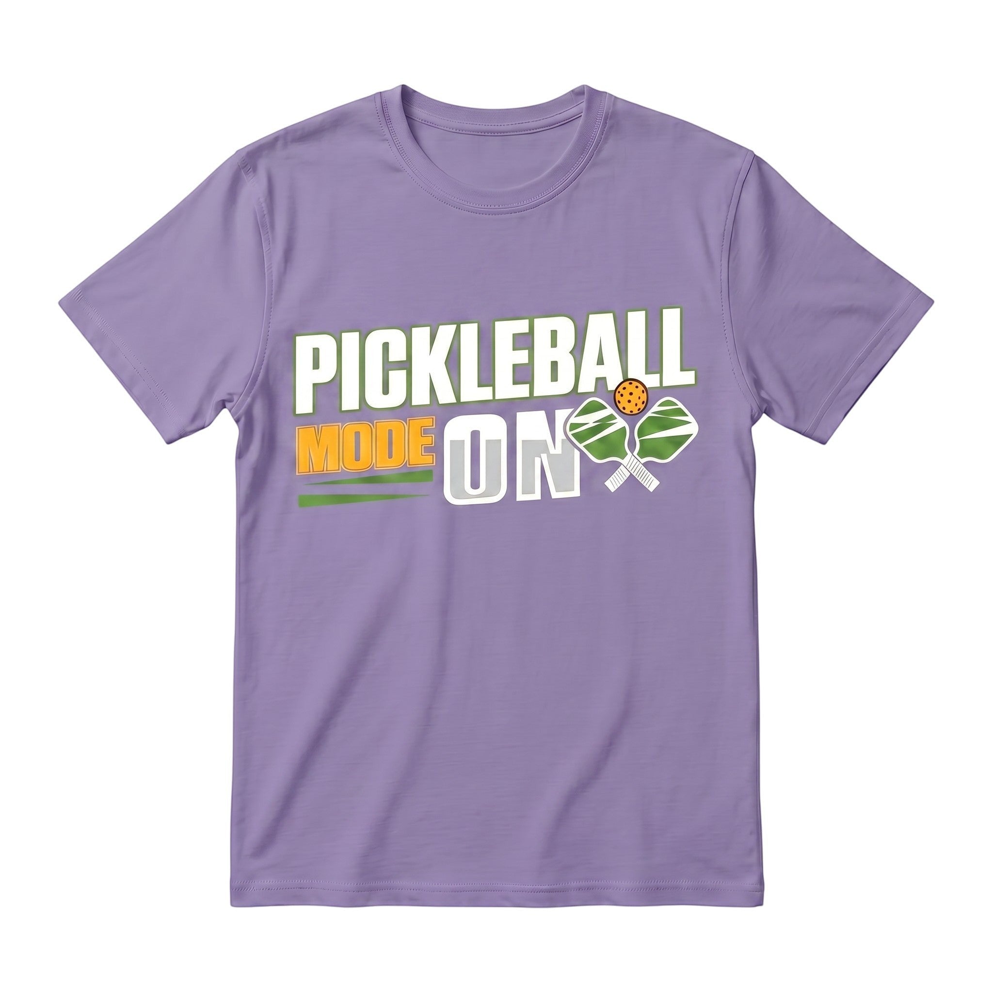 TrendyShift.Com purple unisex cotton t-shirt with Pickleball Mode On graphic print for pickleball players.