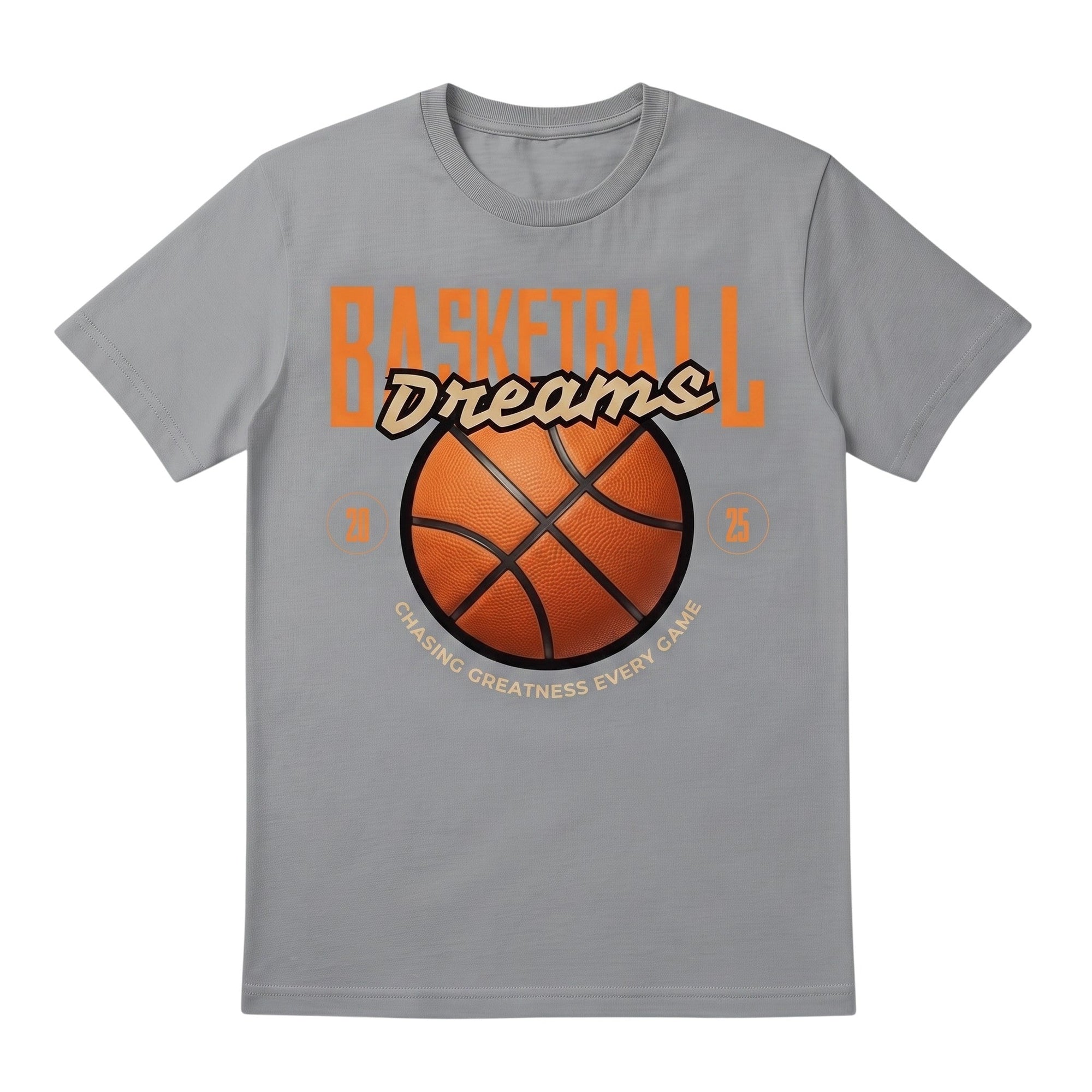 WearTheJoke.com grey graphic t-shirt with a basketball design and the text Chasing Greatness Every Game